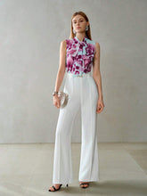 MOTF PREMIUM ALLOVER PRINT TIE NECK SLEEVELESS BLOUSE